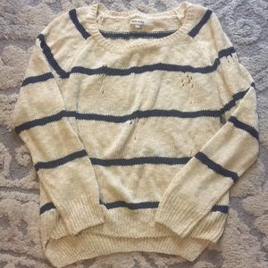 Cream and navy distressed sweater